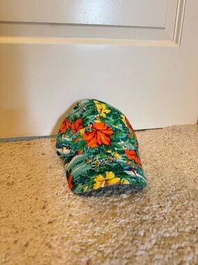 Men’s Tropical Floral Baseball Cap - Green/Orange